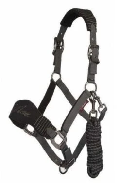 Le Mieux Vogue Fleece Headcollar & Leadrope Black Grey
