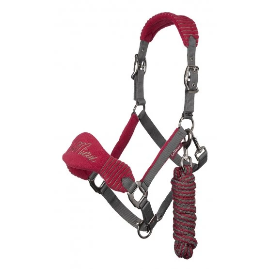 LeMieux Vogue Fleece Headcollar & Leadrope – Mulberry/Grey 2 LeMieux Vogue Fleece Headcollar & Leadrope – Mulberry/Grey - Image 2