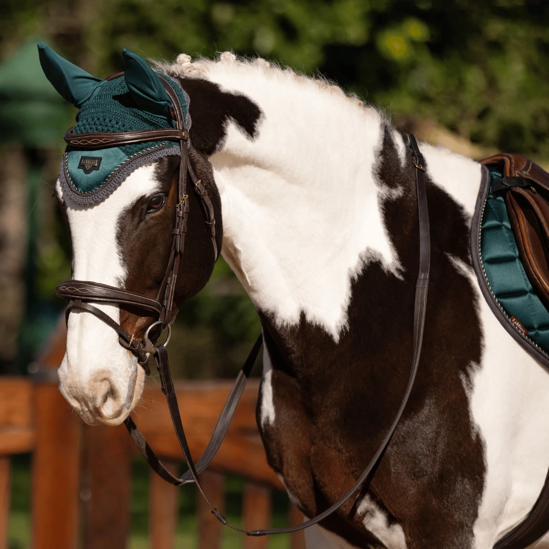 LeMieux Loire Satin Fly Hood – Spruce 2 LeMieux Loire Satin Fly Hood – Spruce - Image 2